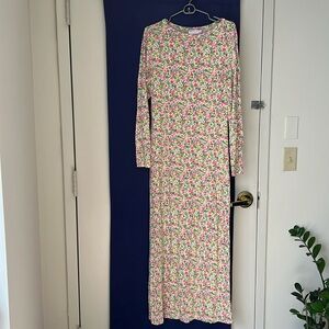 ASOS Floral Maxi Dress in Pink, Green and White
